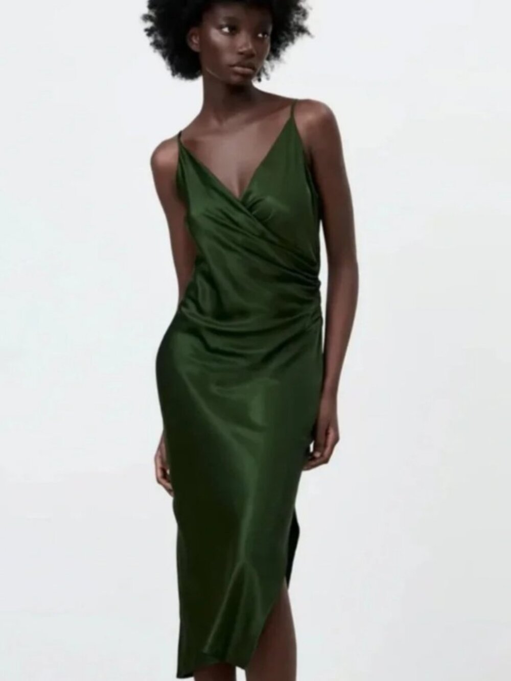 Zara olive satin dress Xs
